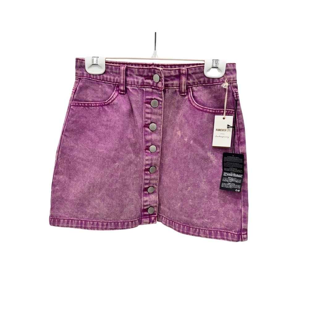 NWT Forever 21 Contemporary Pink Acid Wash Button Front Denim Mini Skirt Medium
